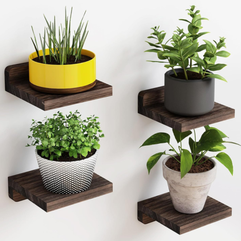 Étagères flottantes murales en bois – Lot de 4, présentoirs décoratifs pour salon, chambre, jardin ou pots de fleurs